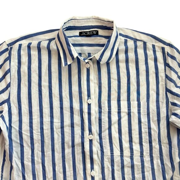 J Crew Shirt WMNS 2 Blue Striped Button Down Garçon Cotton Voile Nautical Preppy - Picture 14 of 14